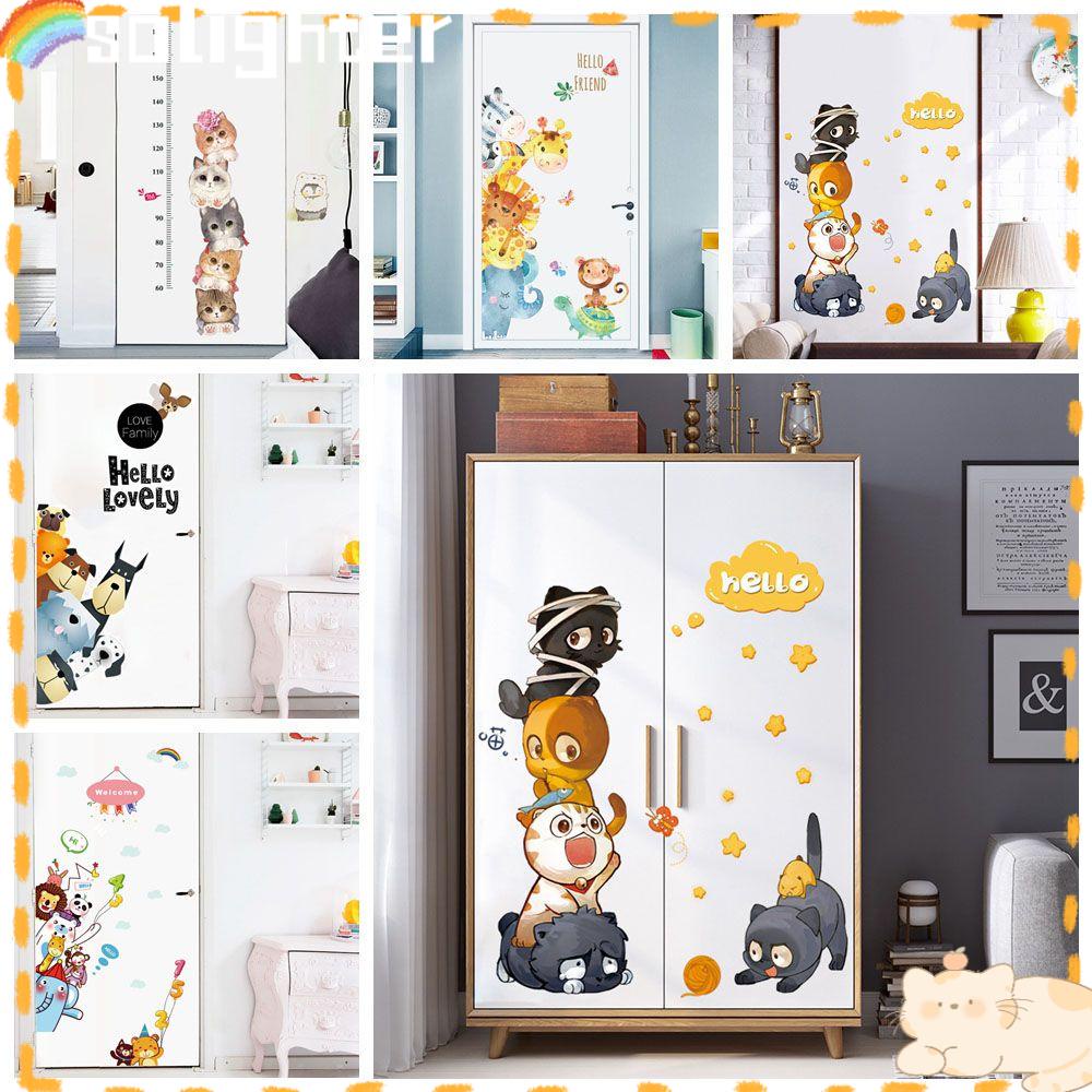 Solighter Pintu Decals DIY Kucing Mural Lemari Menghiasi Nursery Ornamen Pola Kartun Hewan