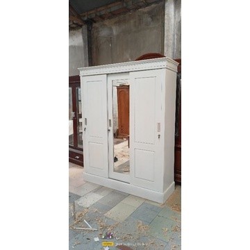 Lemari Minimalis Cat Duco Putih 3Pintu Geser Buka Tutup