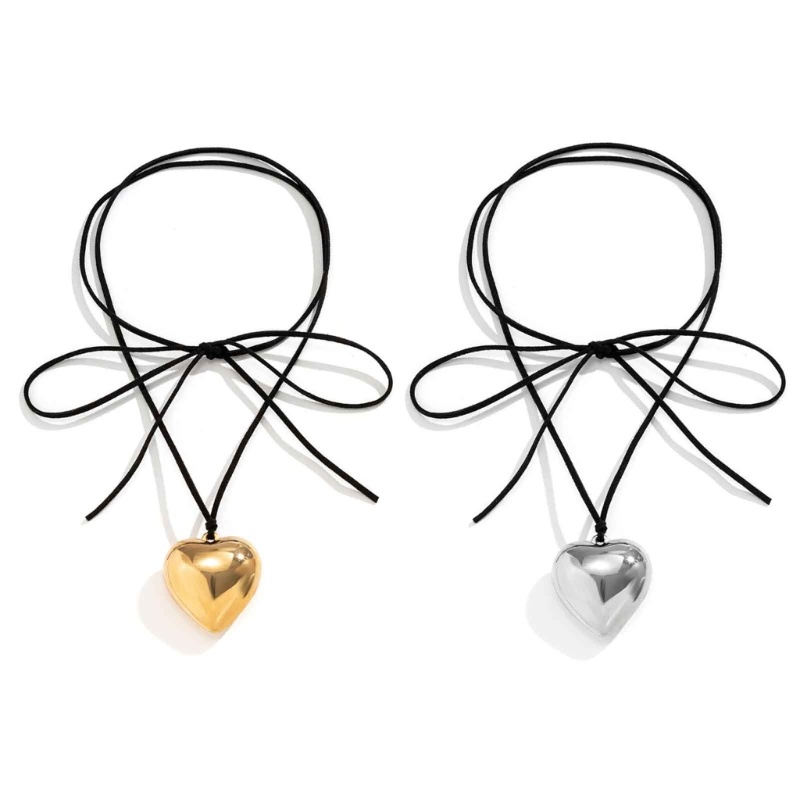 Siy Fashion Punk Kalung Cinta Besar-Hati Liontin Kalung Wanita Tali Lilin Yang Dapat Disesuaikan