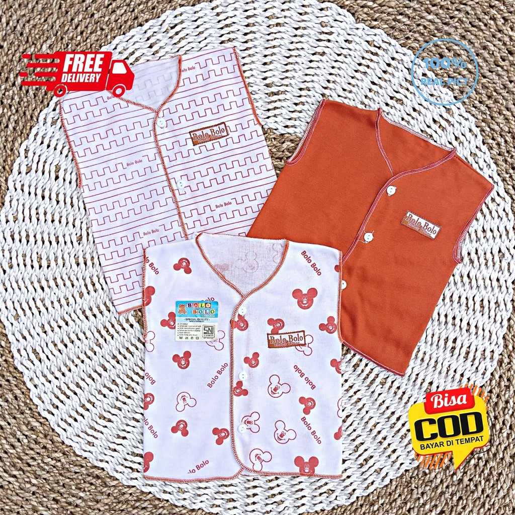 SALE 7.7 Serian Merah Bata - 3 pcs Baju Bayi Kutung Bayi Baru Lahir 0 sd 3 Bulan Brick Red Series merk SNI Bolo - Bolo