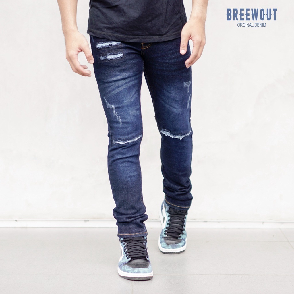 BELVANA - celana jeans sobek lutut pria / jeans pria sobek / jeans pria slim fit abu abu / jeans pan