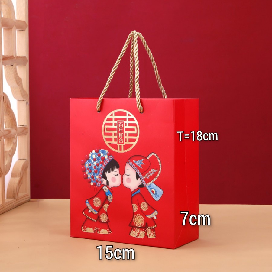 KOTAK PAPER BAG WEDDING SHUANG XI /BOX SOUVENIR TEA PAI/CANDY BOX /SANGJIT MERAH