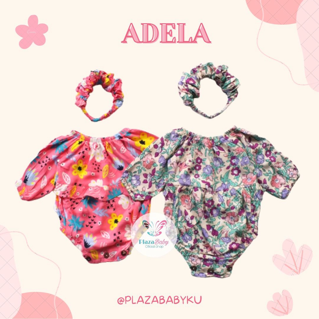 PROMO 7.7 plazababyku ADELA romper jumpsuit bayi motif bunga yang lucu + free headband BUBIBEE