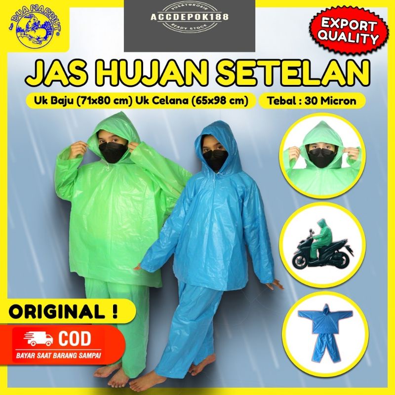 JAS HUJAN SET / PLASTIK JAS HUJAN BAJU + CELANA WARNA BIRU DAN HIJAU MUTU TERJAMIN