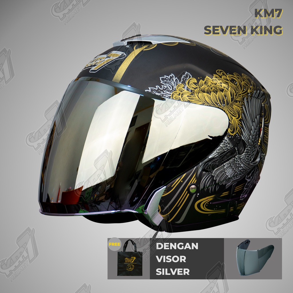 Helm KM7 Angsa/Swan Brown SILVER DOFF- Half Face SNI