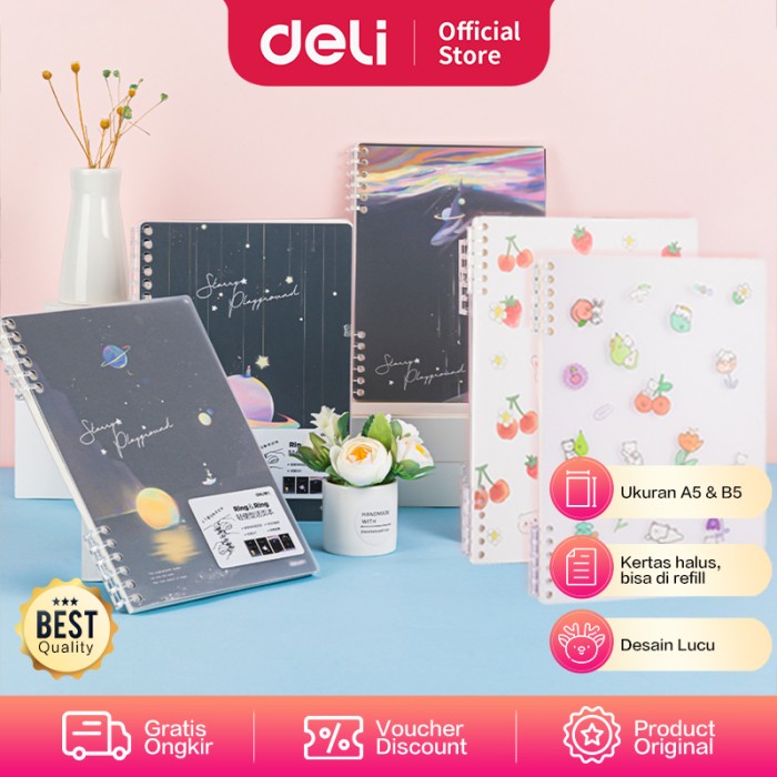 

Kertas Deli Loose-Leaf Notebook / Binder Lucu Bisa Di Refill Isi 50Lmbr A5 B5