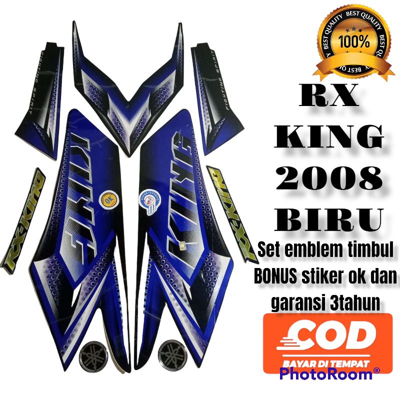 striping rx king 2008 biru set emblem timbul, lis body rx king 2008 biru komplit emblem timbul
