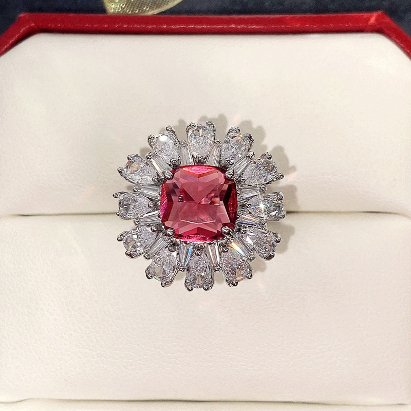 Trendi Mewah Cubic Zirconia Merah Cincin Wanita Briliant Akad Nikah Pesta Bridal Ring Hadiah Anniversary