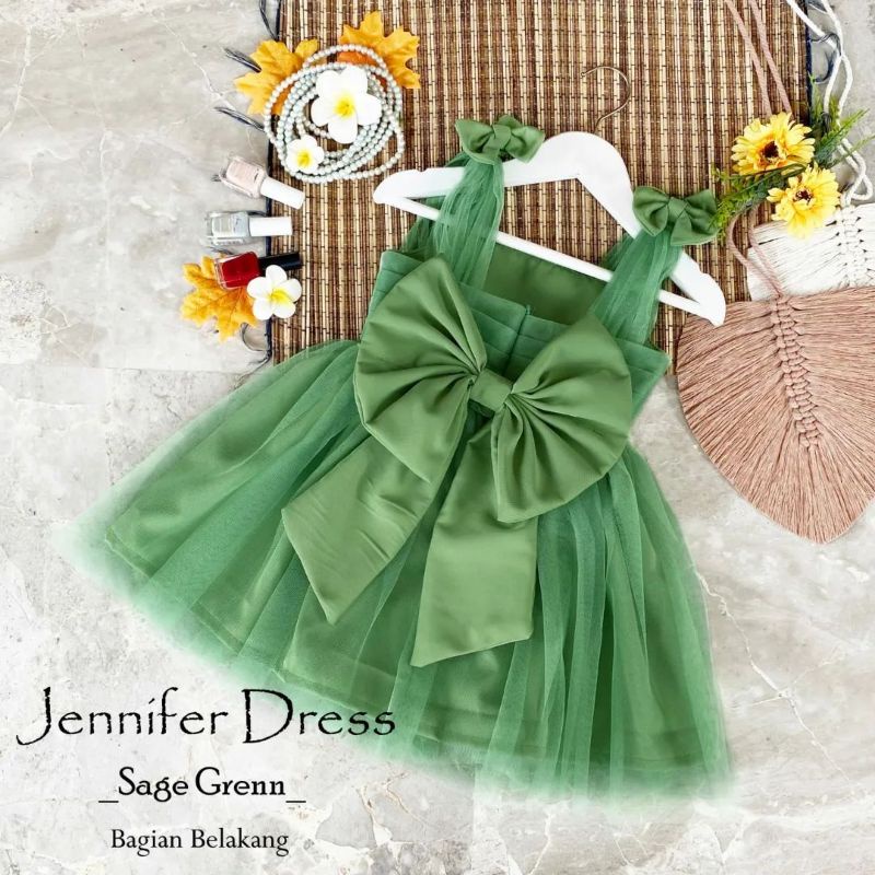 Jennifer Dress Sage Green | Dress Tutu Anak | Baju Pesta Newborn | Dress Couple Mama