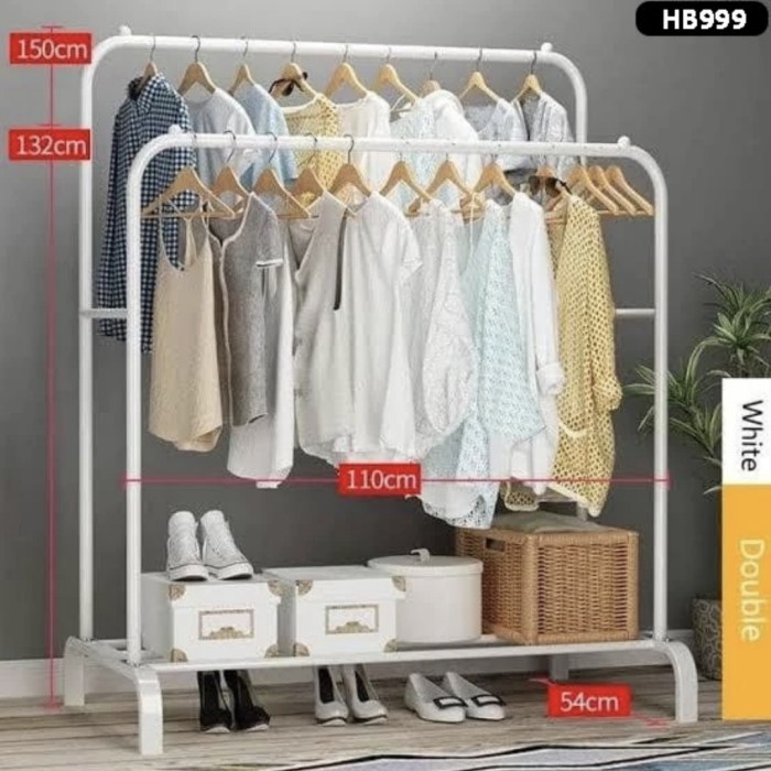 Grosir Rak Gantungan Baju Standing Hanger Besi GAWANG DOUBLE RACK