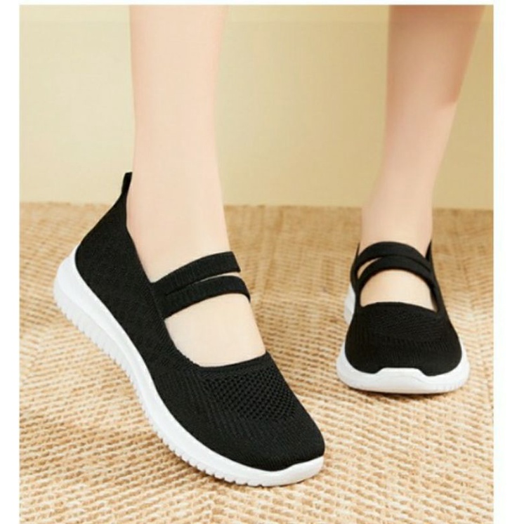 sepatu wanita import sepatu casual empuk 2 tali karet cross strap anti slip