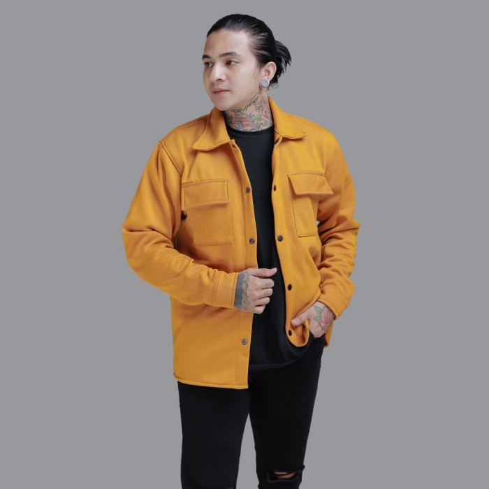 jaket pria Jaket Pria Parka Flece Polos Kemeja Tebal - Kuning, M(M4R9) Termurah Best Seller Jaket Bo