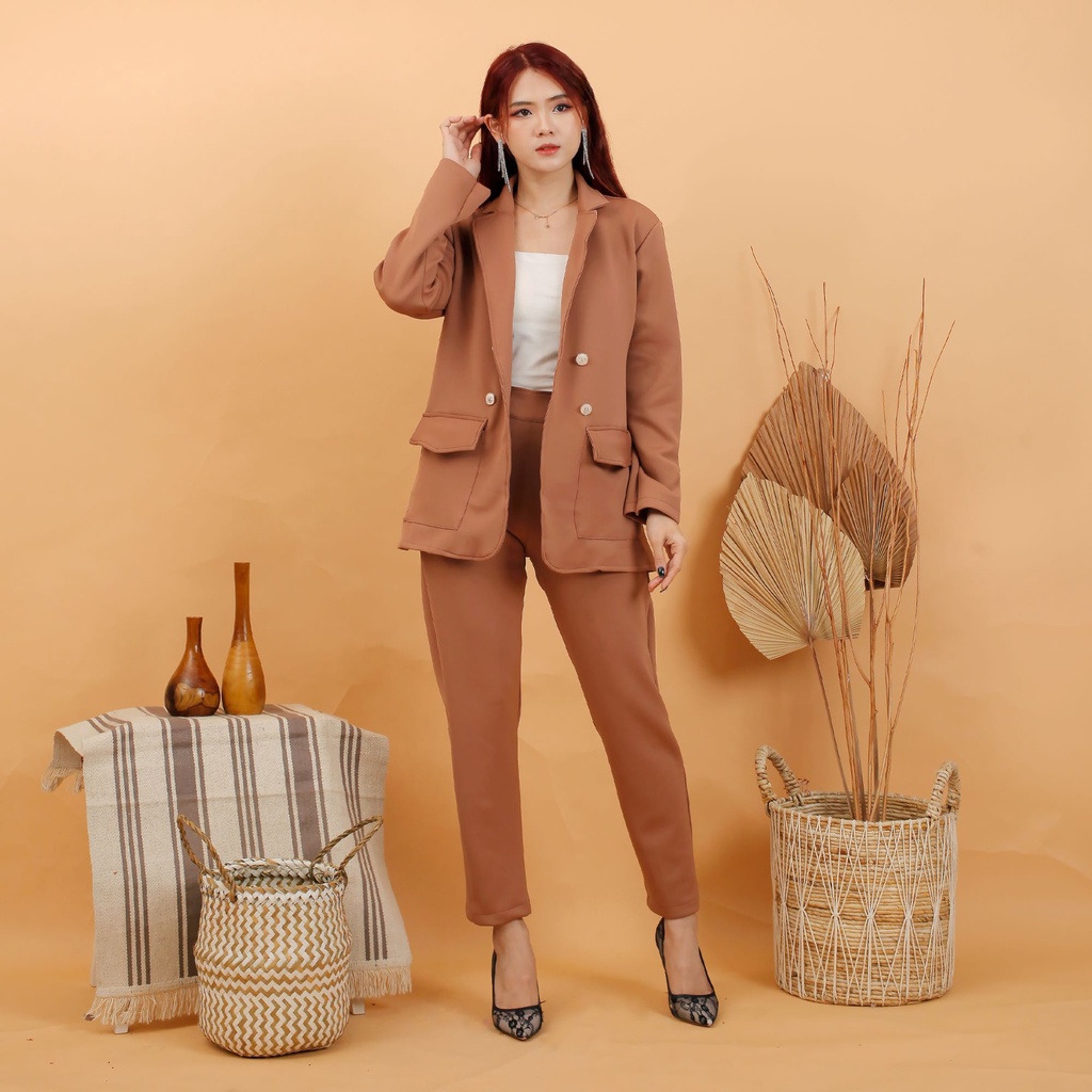 KATHRYN COLLECTION #072 , STELAN BLAZER CELANA PANJANG TANGAN PANJANG BAHAN SCUBA POLOS