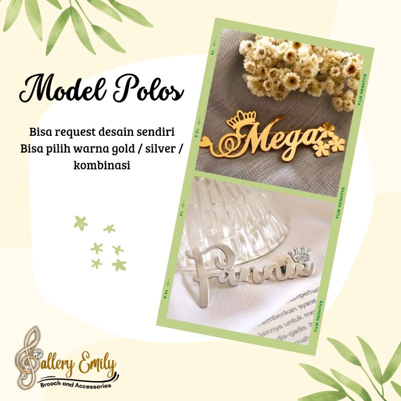 2. Bros Ukir Nama/Bros Nama Cantik /Bros Nama Anti Karat