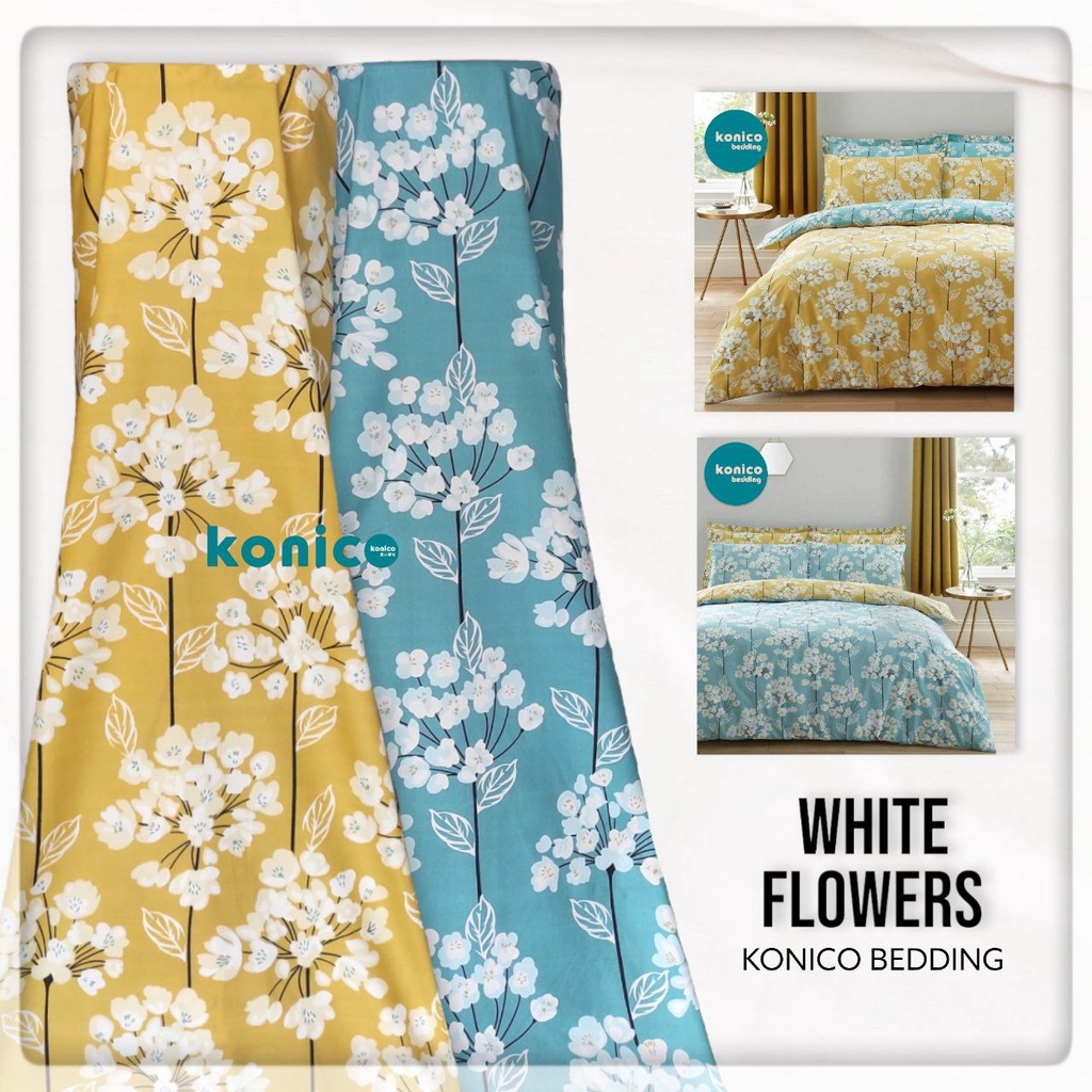 KONICO kain Organic Bamboo Velvet sprei Meteran Motif BUNGA WHITE FLOWER Tabur Star Esra GROW Catra 