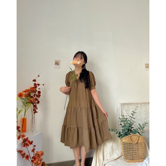 KANON - Suzuru Crinkle Dress - Dress pantai musim panas midi crinkle bumil friendly