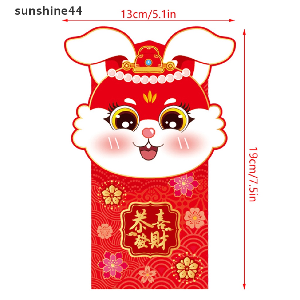 Sunshine 4Pcs 2023tahun Baru Kelinci Amplop Merah Kelinci Lucu Lucky Money Bag Hongbao Angpao Untuk Pernikahan Spring Festival Red Packets Angpow.