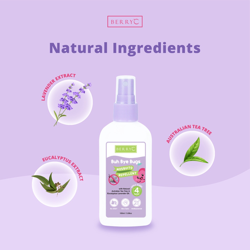 BerryC Buh Bye Bugs Natural Mosquito Repellent + Antibacterial 100ML Pengusir Nyamuk Untuk Anak Dan Dewasa