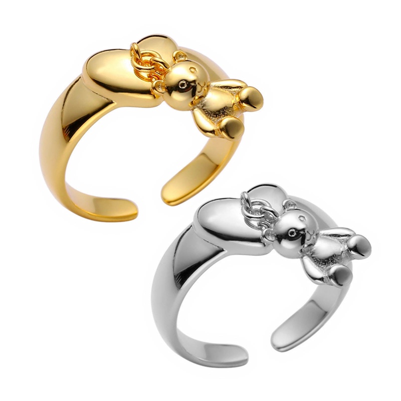 Ins Korea Lucu Kartun Beruang Mini Cincin Untuk Lady Wanita Warna Emas Perak Rings Liontin Perhiasan