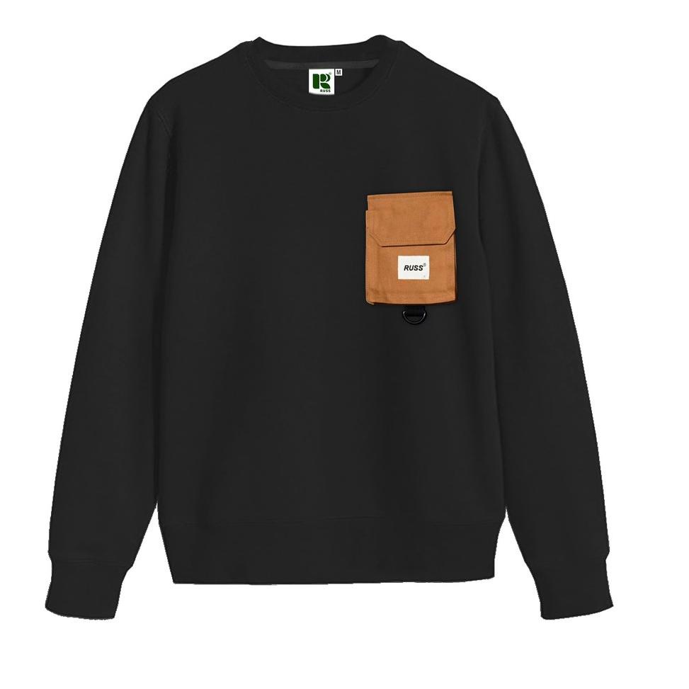 Russ Sweater Crewneck Pria Pouch Break Black ( Up To Big Size ) [HU.30Ja23ᵂ]