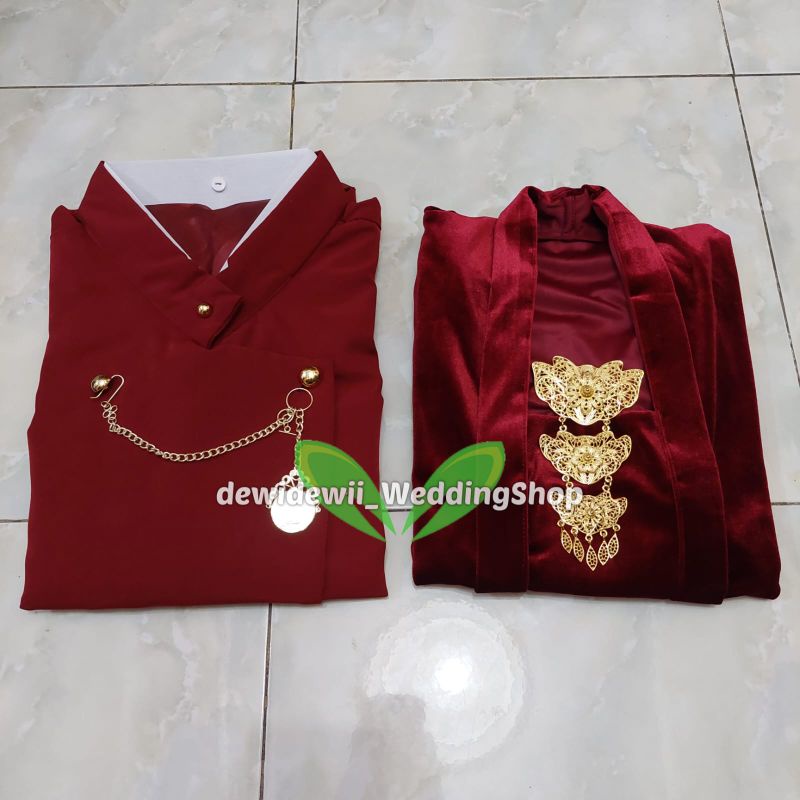 [Couple] Baju Adat / Baju Prewed || Kebaya + Beskap Solo Warna Maroon || Klasik