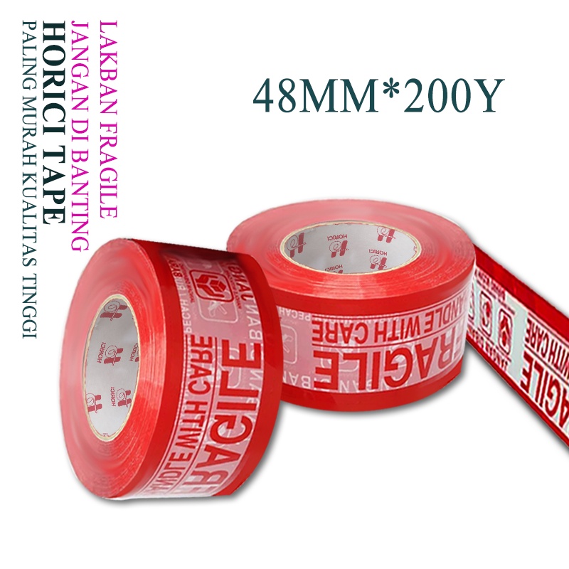 HORICI TAPE 48MMx200Y lakban Fragile Jangan di banting Isolasi Mudah Pecah Belah Aneka varian termurah satuan