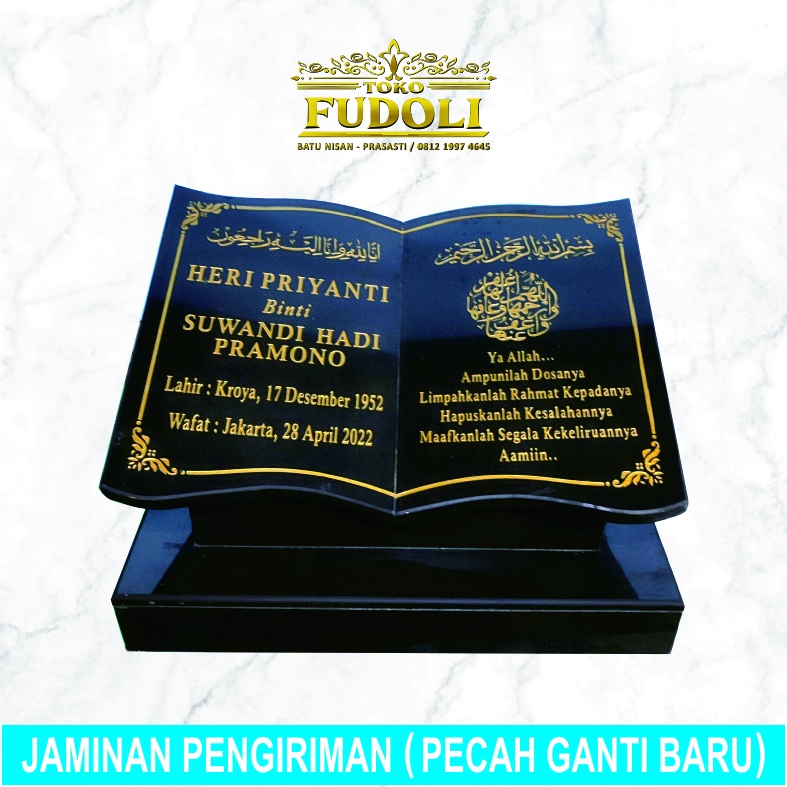 Batu Nisan Muslim / Kepala Nisan / Dudukan Nisan bentuk Buku bahan granito atau Keramik