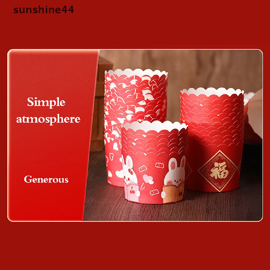 Sunshine 50Pcs Dekorasi Kue Imlek Pernikahan Ulang Tahun Spring Festival Pastry Cupcake Packaging Red Paper Cup.