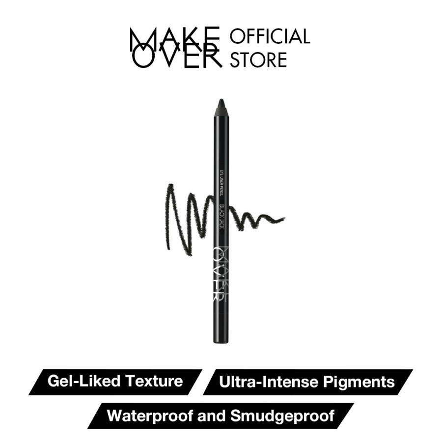 MAKE OVER Eye Liner Pencil Indonesia / Eyeliner 1.2g / Absolute Intensity Ultra Intense Waterproof Smudgeproof / Pensil Alis Anti Air Pigmented / Hitam Black Brown Navy Blue Nude Silver / Makeup Cosmetic Eyes Make Up Kosmetik Kelopak Mata Makeover Series