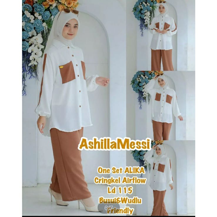 ALIKA SET CRINKLE AIRFLOW PREMIUM / SETELAN KEMEJA KOMBINASI DAN CELANA KULOT / SETELAN WANITA TERBARU (BANYAK SIZE M. L. XL. XXL)