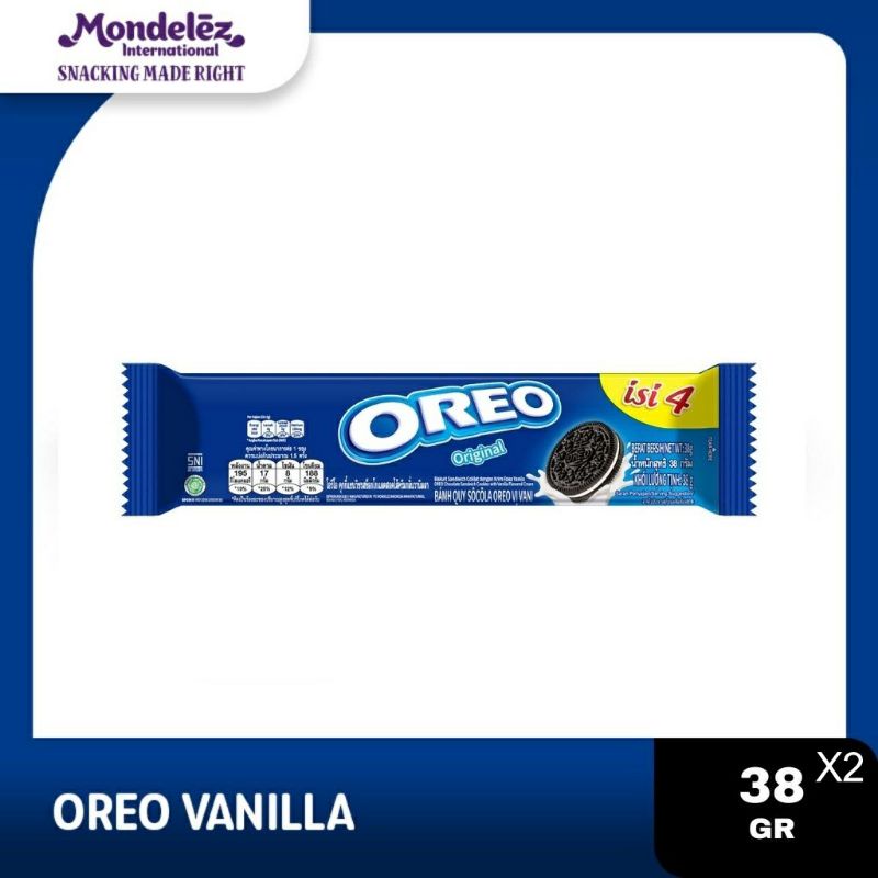 

Oreo Biskuit Vanilla pcs 38gram Untuk Jajanan Anak &Dewasa - Twinpack ( 2pcs)