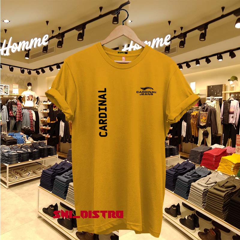 NEW PROMO > Kaos Pendek Pria Dan Wanita Cardinal Jeans  Logo Kiri Kanan Sablon Hitam Bahan Catton Co