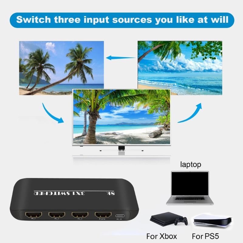 Zzz 3in1 out 8K Switch Adapter Splitter Converter Untuk TV Box HDMI-Kompatibel2.1