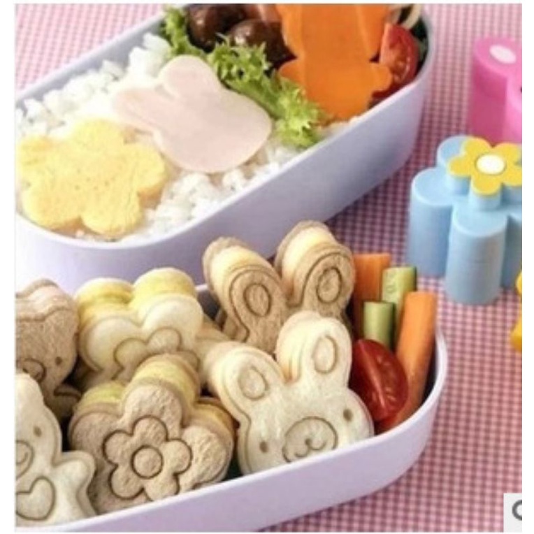 Cetakan  Sandwich Set 3 pcs Cookie Bento Bentuk Kelinci Panda Bunga Cetakan Roti Set 3pcs Cetakan Bekal Anak