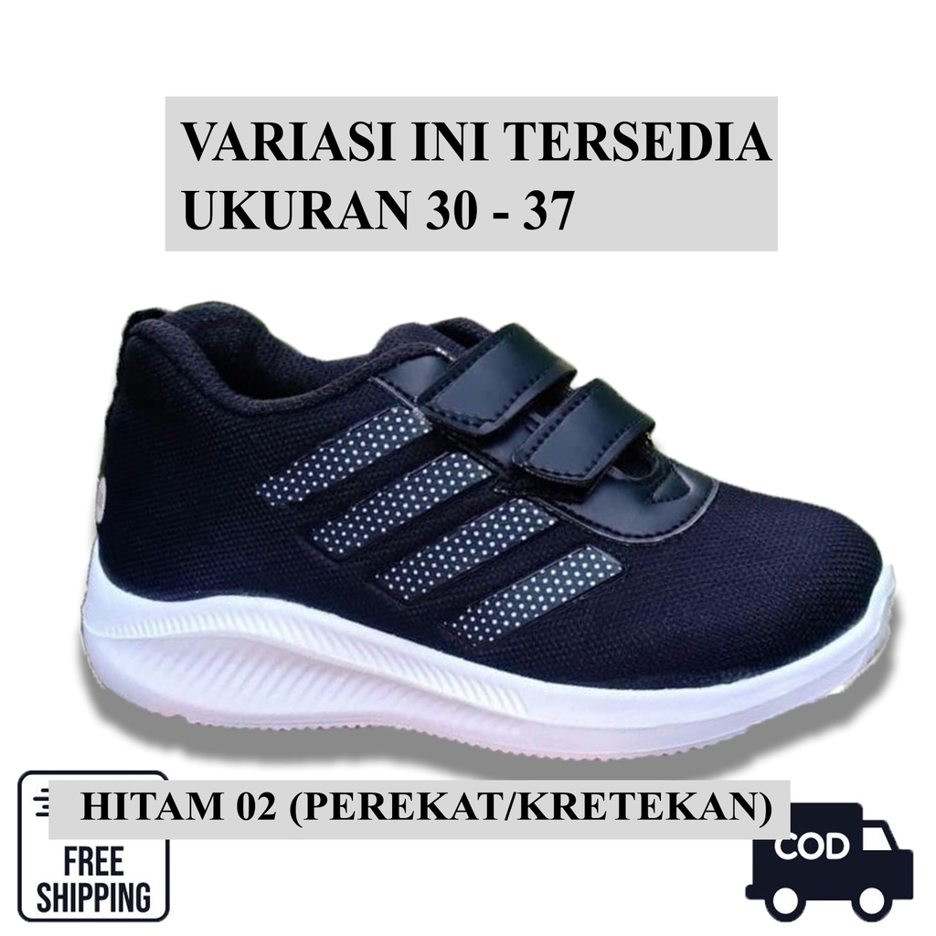 SEPATU ANAK SEKOLAH UKURAN 31-40 HITAM TALI PEREKAT