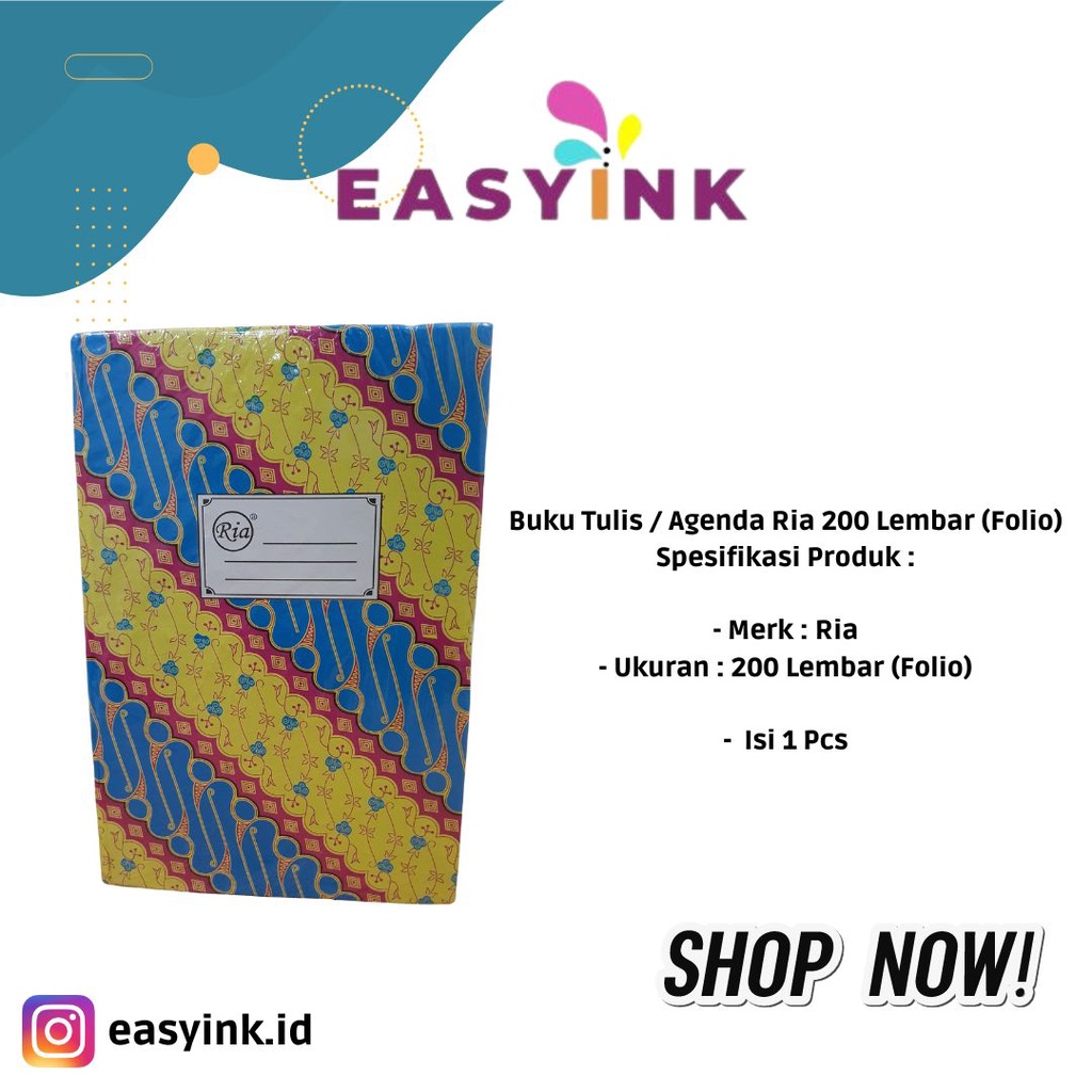 

Buku Tulis / Buku Jurnal / Buku Agenda / Hard Cover Folio Ria 200 Lembar