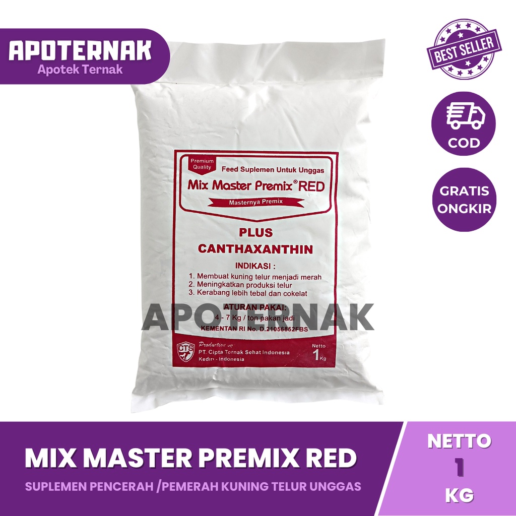 MIX MASTER PREMIX RED 1 kg | Suplemen Pakan Pemerah Pencerah Kuning Telur Unggas Ayam dan Bebek