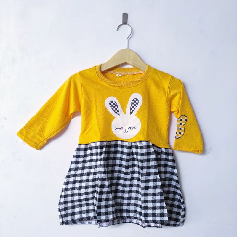 Dress anak 2 3 4 5 Tahun cewek perempuan Dress motif kotak Rabbit Viral kelinci playboy