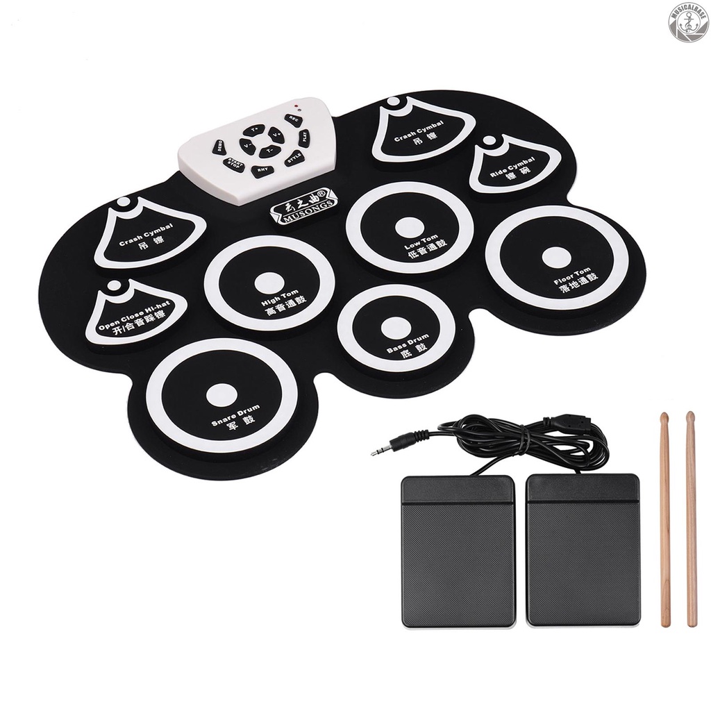 [In Stock] Kit Pad Drum Elektronik Gulung USB Digital Lipat Portabel Silikon Dengan Stik Dan Pedal Kaki