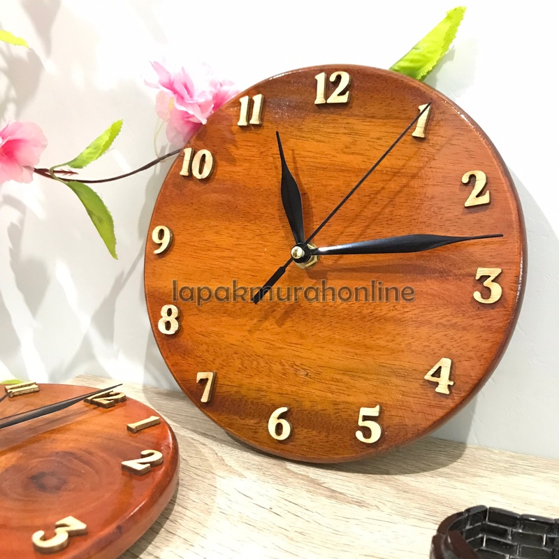 Jam Dinding Kayu Tempel Minimalis Aesthetic Mesin Sweep Tidak Berdetak