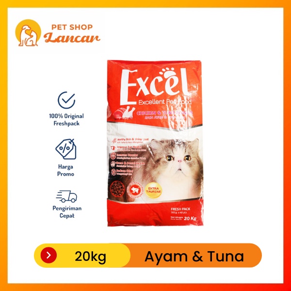 Makanan Kucing Excel Rasa Ayam &amp; Tuna 20kg - Segitiga