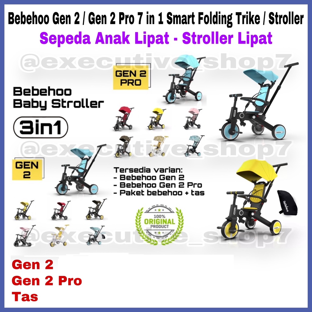 Bebehoo Gen 2 / Gen 2 Pro 7 in 1 Smart Folding Trike / Stroller Sepeda Anak Lipat - Stroller Lipat