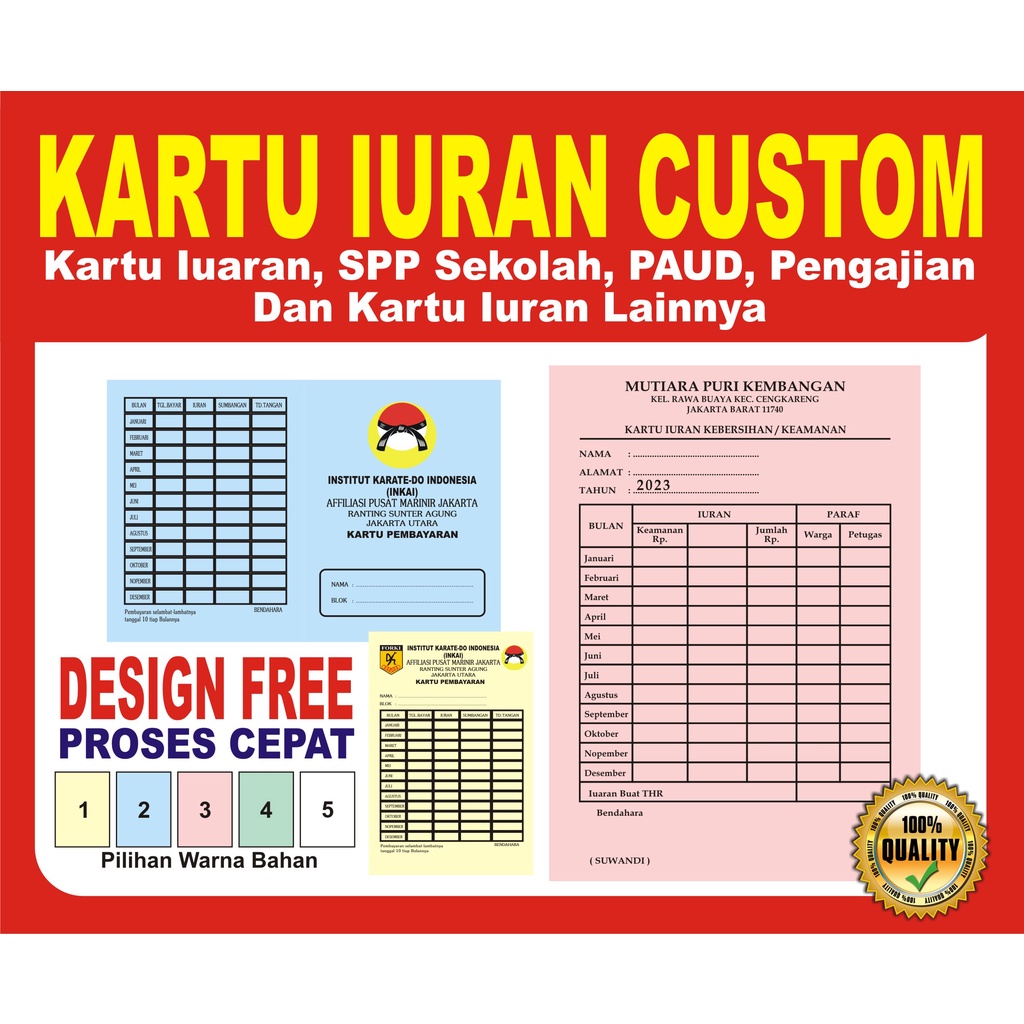

Kartu Iuran /SPP/Infaq/Arisan/Custom/Murah
