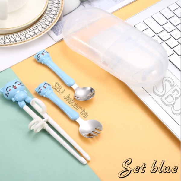 

Dijual Alat makan Sendok Garpu sumpit Set anak Set sendok sumpit belajar anak - BLUE Murah