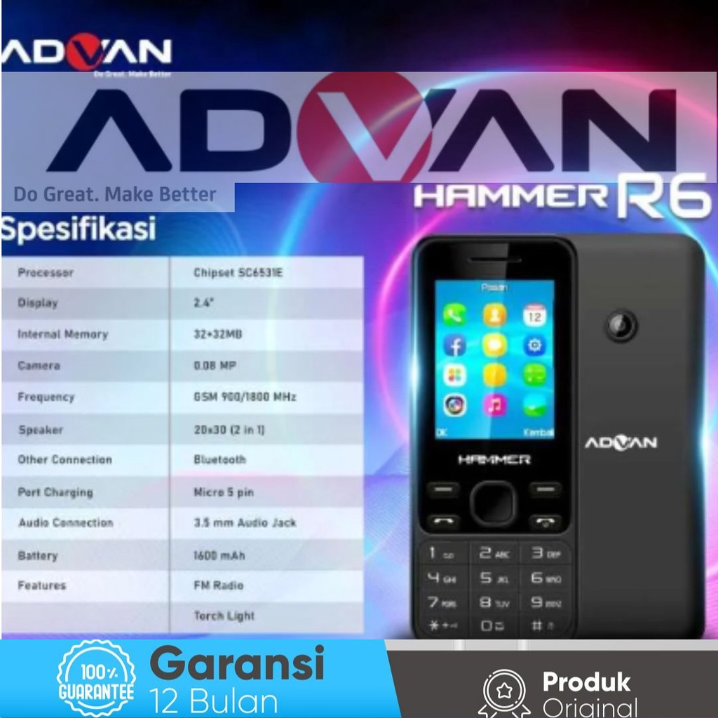 ADVAN HAMMER R6 Feature Phone CandyBar HP Murah Garansi Resmii