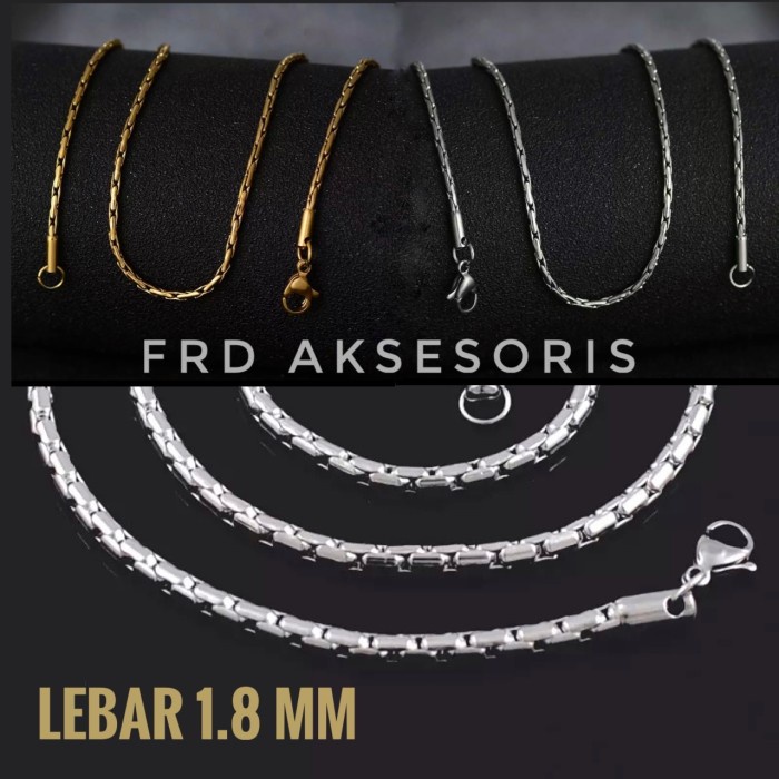 Kalung Rantai Pipih Pria Wanita Choker Titanium Silver Kecil - Gold, 60 cm