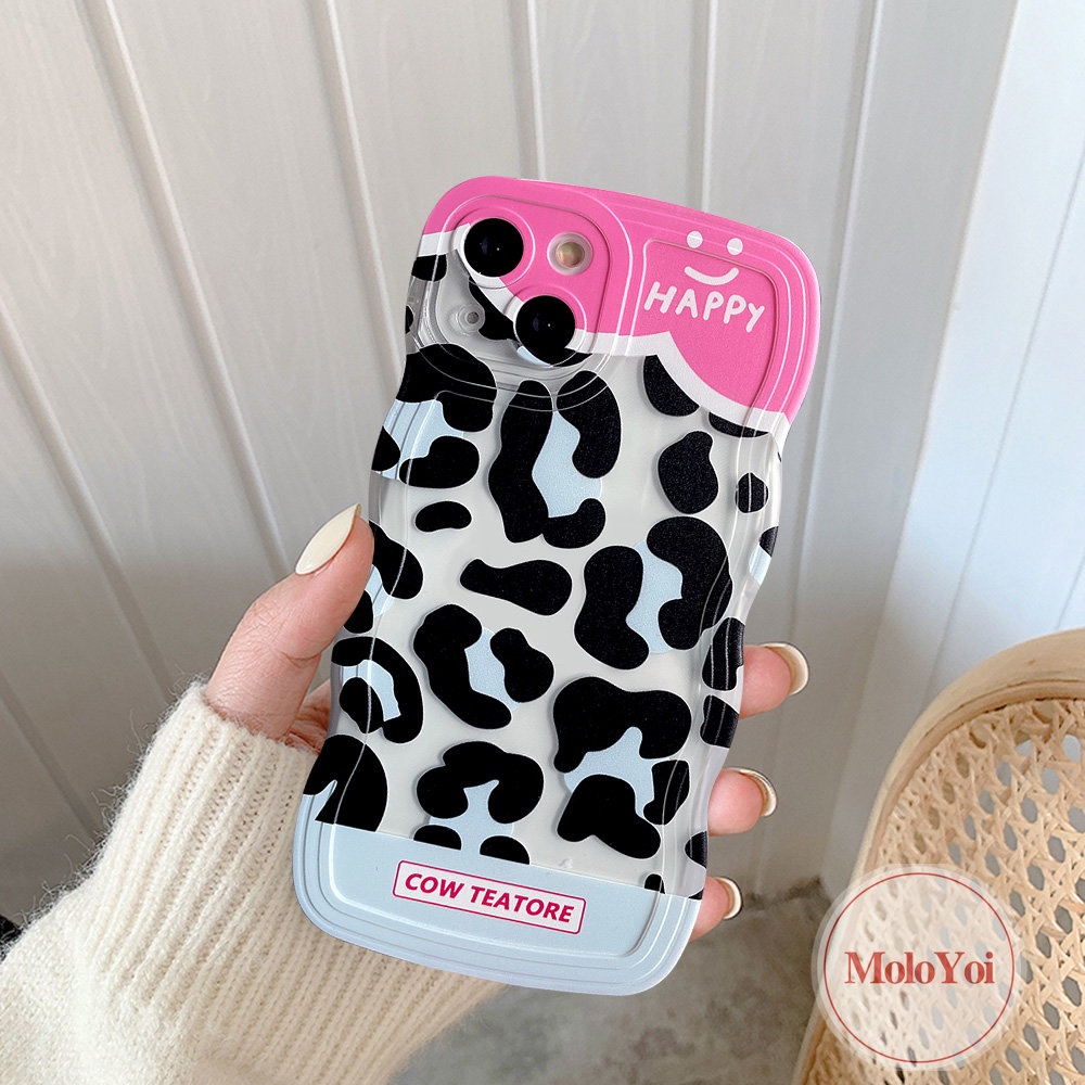 IPHONE Casing Pasangan Tepi Bergelombang Kompatibel Untuk Iphone6 6s 8 7 Plus XR 14 13 12 Pro Max 11 Pro Max 14Plus X XS Max SE 2020motif Denim Splicing Motif Sapi Leopard Lembut TPU Penutup Belakang