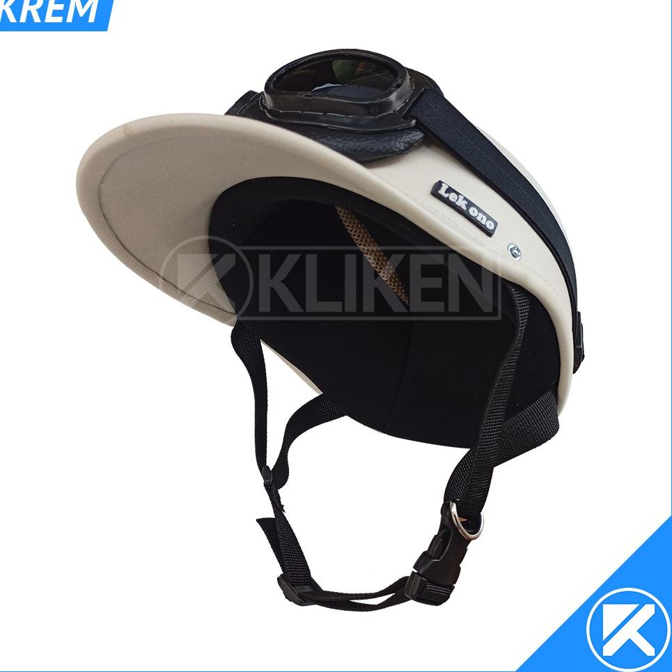 Helm Sepeda Atau Berkuda Retro "LEK ONO" Dewasa Kulit Sintetis Dengan Kacamata G8CDD5137