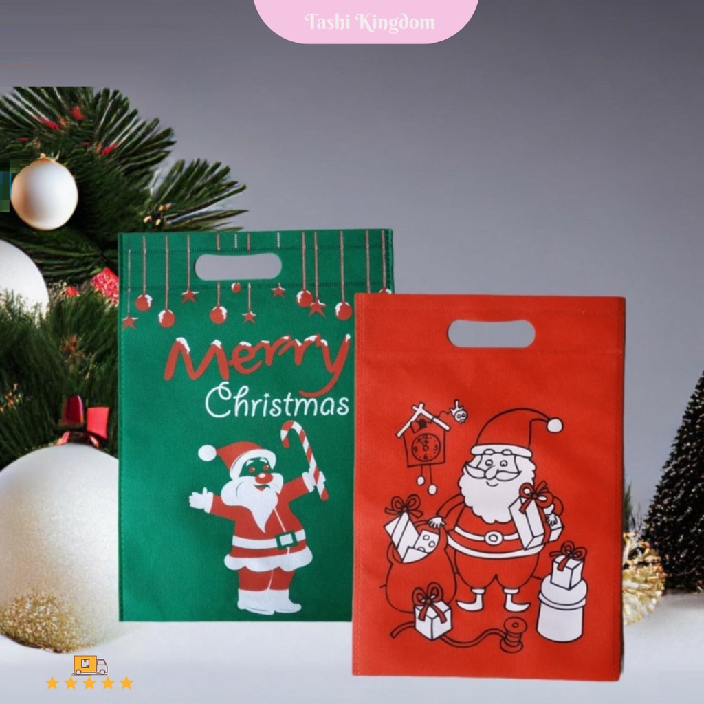 

kantong tas christmas / Tas kain natal santa / Kantong Hadiah natal / tas kado kain edisi natal / paper bag kain natal