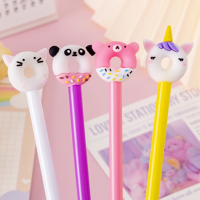 PULPEN GEL KARAKTER CARTOON DONAT UNICORN PANDA MOUSE PIGGY